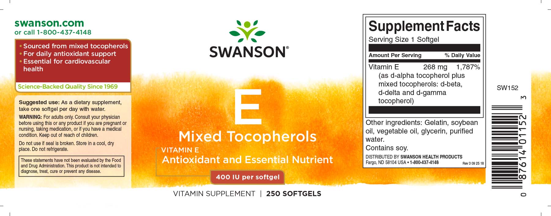 Смотреть упаковку Vitamin E Swanson 