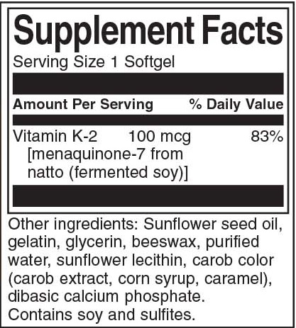 Читать состав Vitamin K2 Swanson 100 мг 30 капсул 