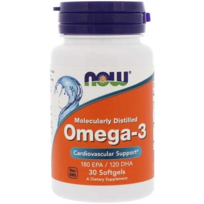 Omega-3 NOW 30 капсул 1000 мг для укрепления сердца и усиления жиросжигания цена
